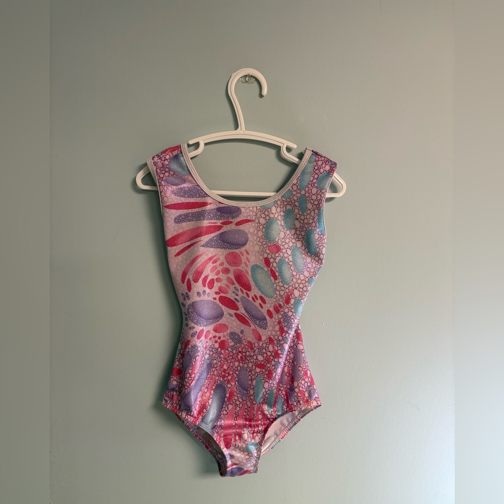 Zkql Pink Purple and Teal Gymnastic Body Suit, Girl Size 6 Gymnastic Bodysuit